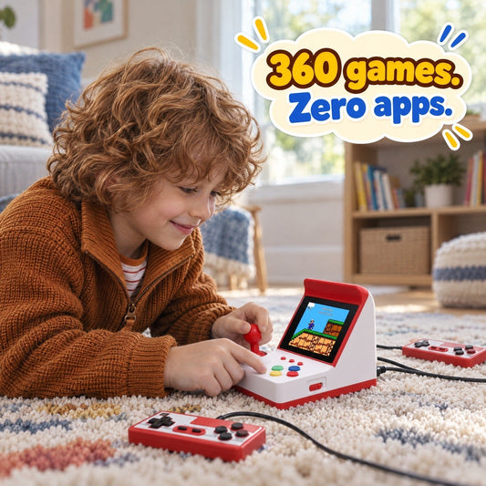 Mini konsola retro arcade z dwoma kontrolerami – 360+ gier