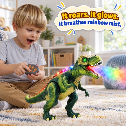 Zdalnie sterowany dinozaur T-Rex zionący parą