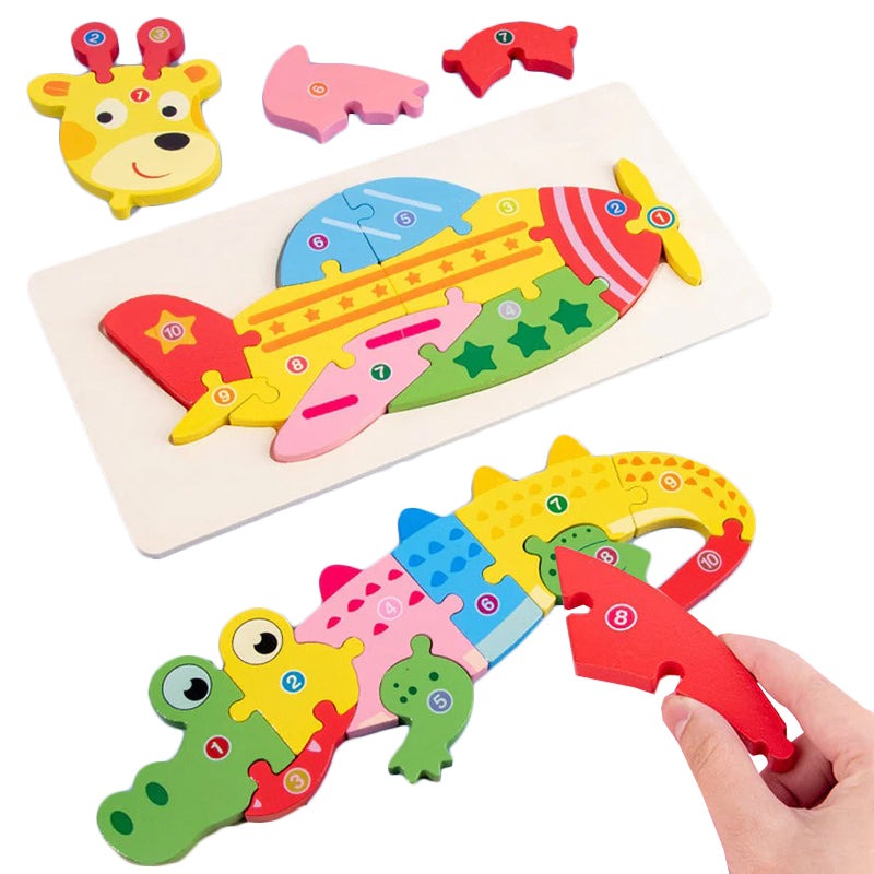 Drewniane puzzle 3D Montessori – zwierzątka, zestaw 3 szt.