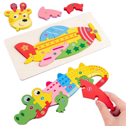 Drewniane puzzle 3D Montessori – zwierzątka, zestaw 3 szt.