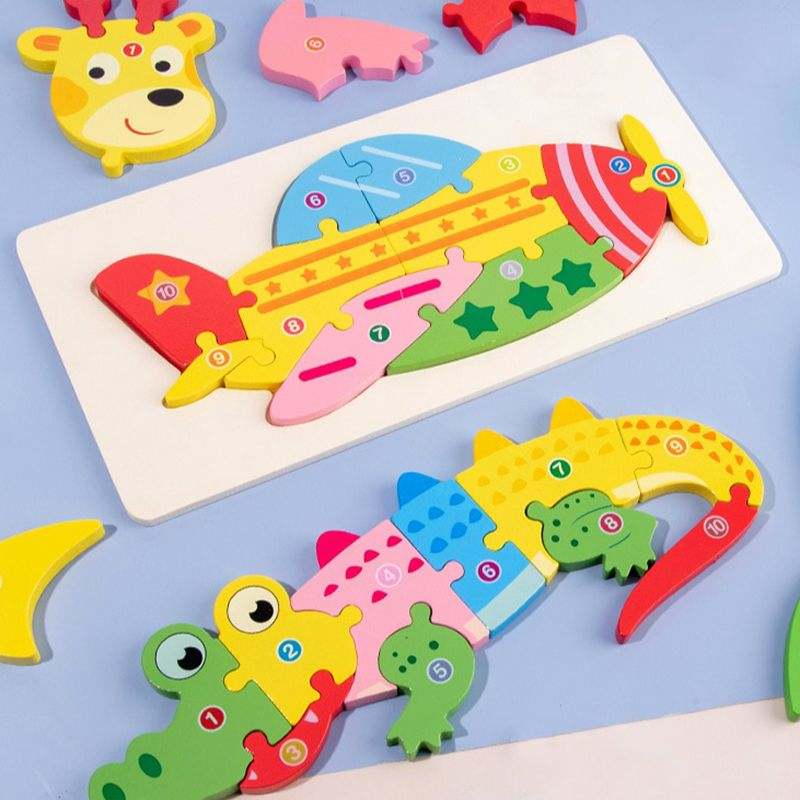 Drewniane puzzle 3D Montessori – zwierzątka, zestaw 3 szt.