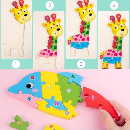 Drewniane puzzle 3D Montessori – zwierzątka, zestaw 3 szt.