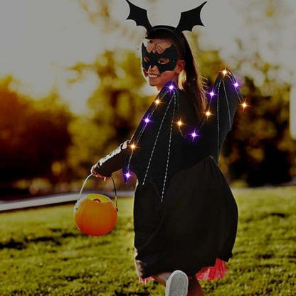 Przebranie nietoperza z LED na Halloween – skrzydła, maska, opaska