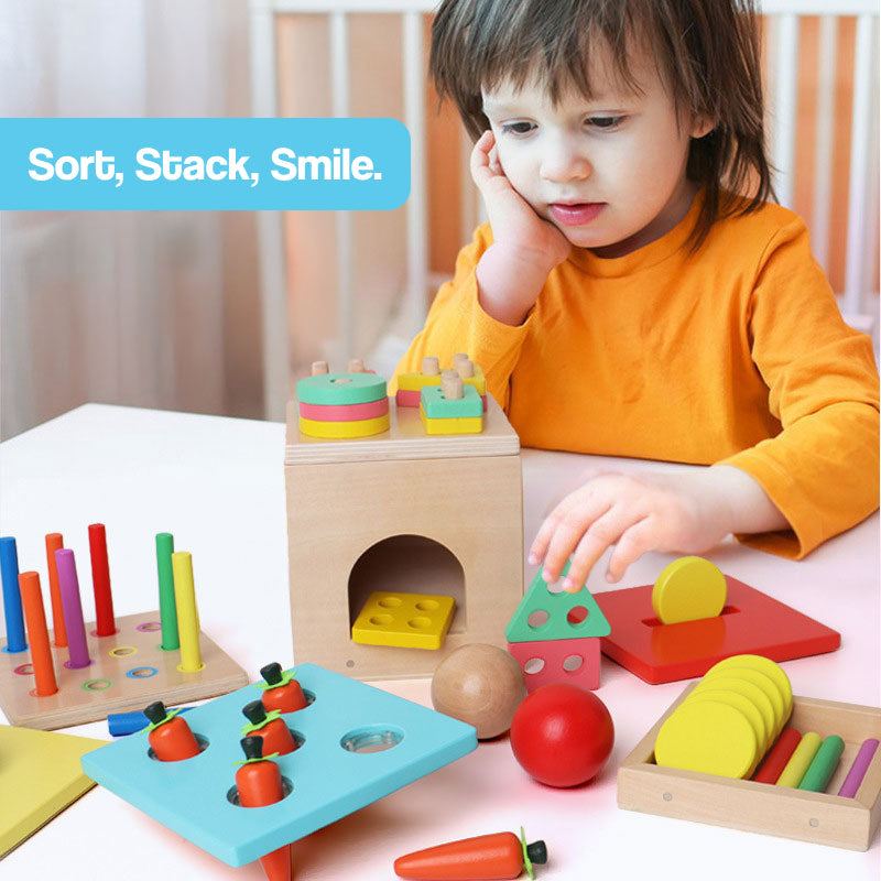 Drewniane pudełko Montessori 5w1