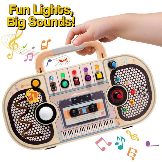 Drewniane mini radio z LED i melodiami dla maluchów