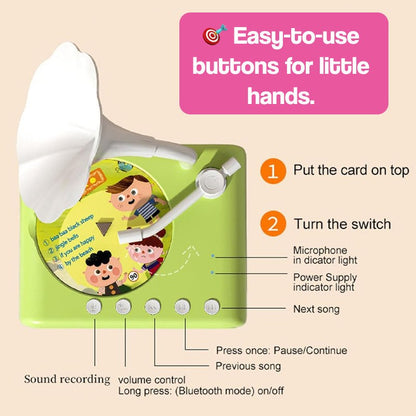 Mini gramofon dla dzieci z 96 płytami i Bluetooth