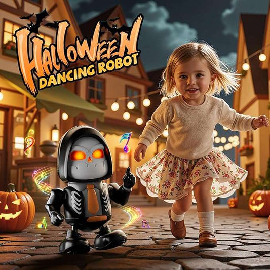 Tańczący robot z muzyką i światłami – szkielet lub dynia