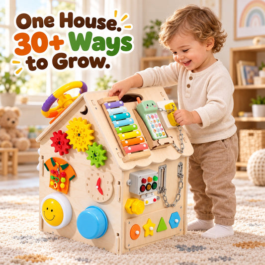 Drewniany domek manipulacyjny Montessori