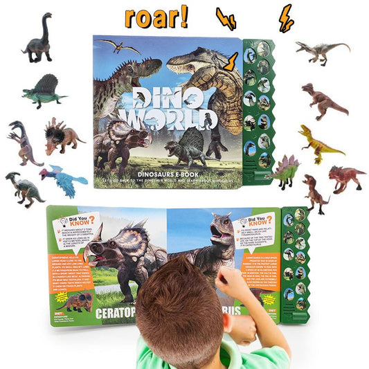 Interaktywna książeczka dźwiękowa z dinozaurami i 12 figurkami
