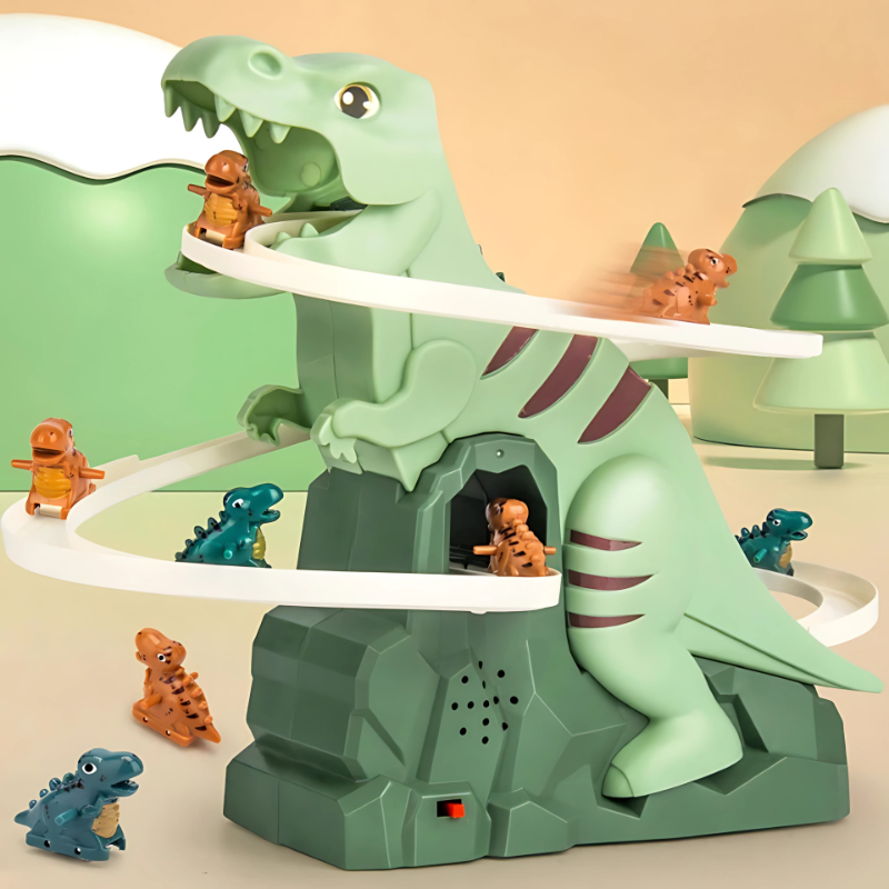 Tor ze zjeżdżalnią dla dinozaurów – światło, dźwięk i 6 figurek