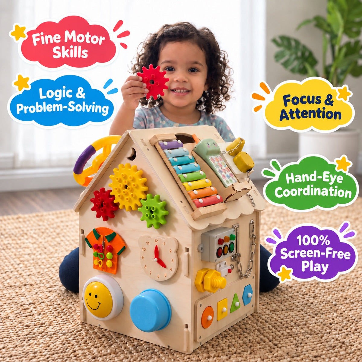 Drewniany domek manipulacyjny Montessori