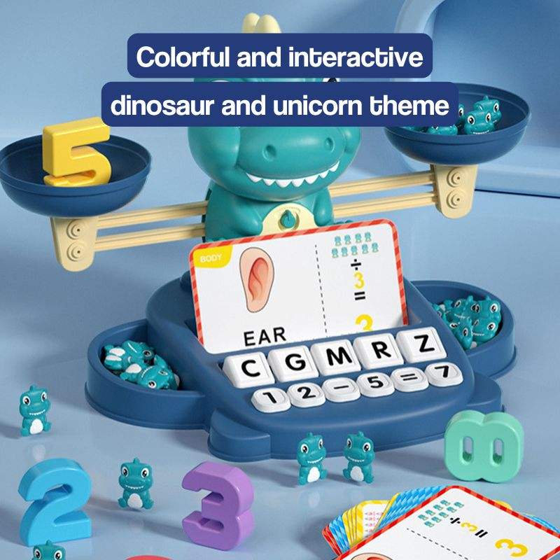 Edukacyjna waga matematyczna z dinozaurami lub jednorożcami