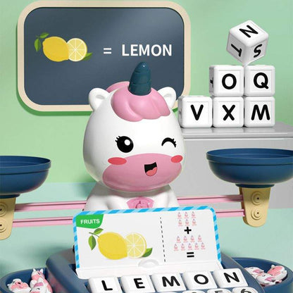 Edukacyjna waga matematyczna z dinozaurami lub jednorożcami